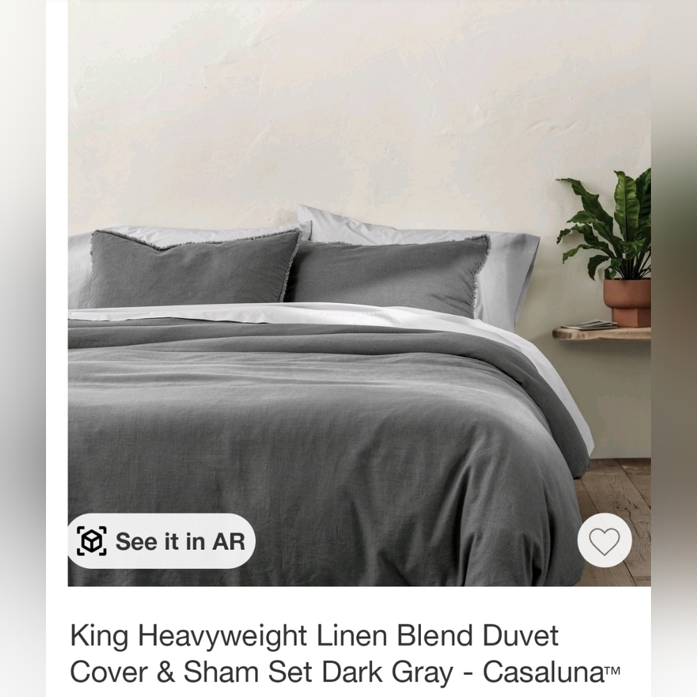 King heavyweight linen blend duvet cover set gray
